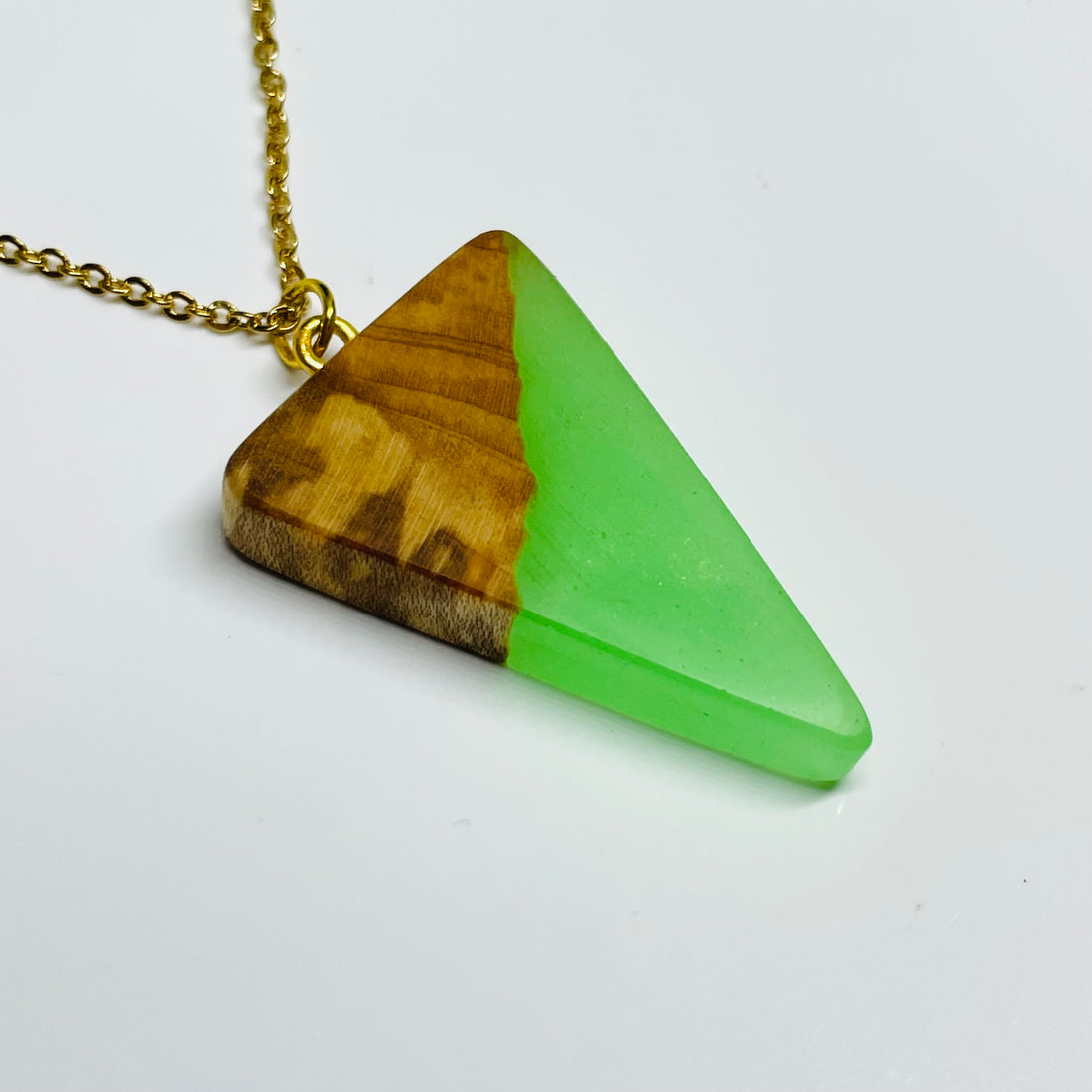 Wood and Resin Neon Green Maple Isosceles - Pendant/Necklace