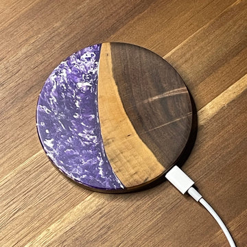 Wood and Resin Purple Swirl Walnut - Cell Phone Charging Pad