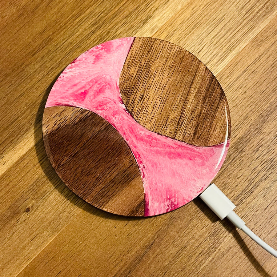 Wood and Resin Pink Pony Walnut - Wireless Phone Charger