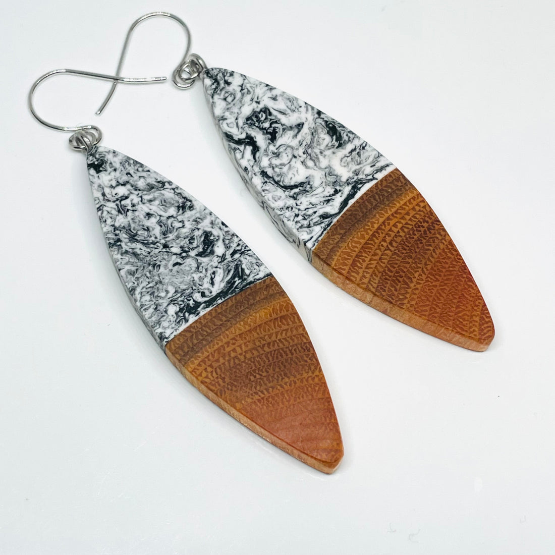 Wood and Resin Black & White Buckthorn Large Slivers - Earrings