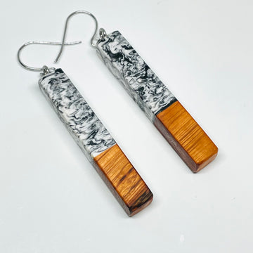 Wood and Resin Black & White Buckthorn Stems - Earrings