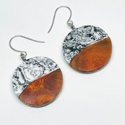 Wood and Resin Black & White Buckthorn Rounds - Earrings