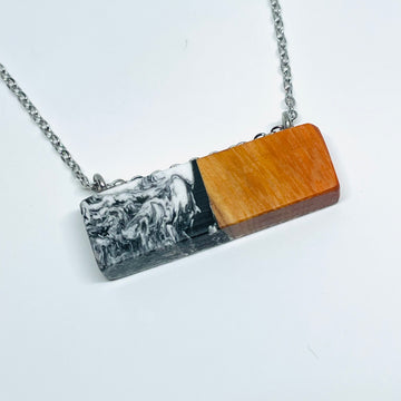 Wood and Resin Black & White Buckthorn Bar - Pendant/Necklace