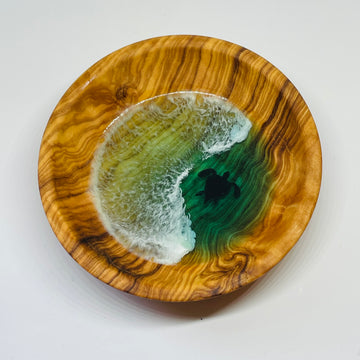 Wood and Resin Small Ocean Wave with Sea Turtle - Ring Bowl