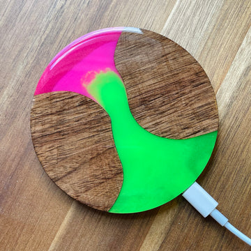 Wood and Resin GITD Green/Magenta Walnut - Wireless Phone Charger