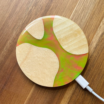Wood and Resin GITD Green/Magenta Maple Swirl - Wireless Phone Charger
