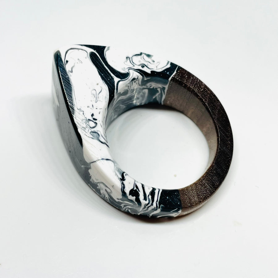 Wood and Resin Black & White Walnut - Ring