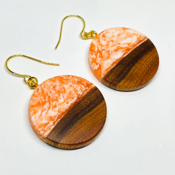Wood and Resin Orange Creamsicle Rounds - Earrings