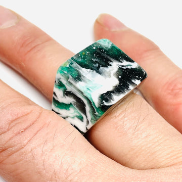 Wood and Resin Malachite Ash Swirl - Ring