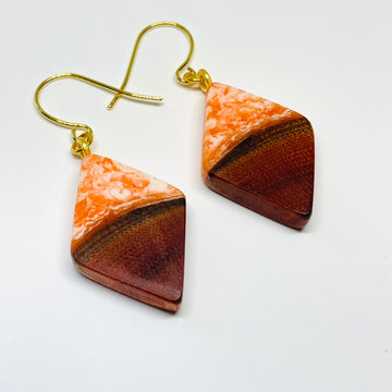 Wood and Resin Orange Creamsicle Buckthorn Tiny Diamonds - Earrings