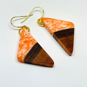 Wood and Resin Orange Creamsicle Buckthorn Triangles - Earrings
