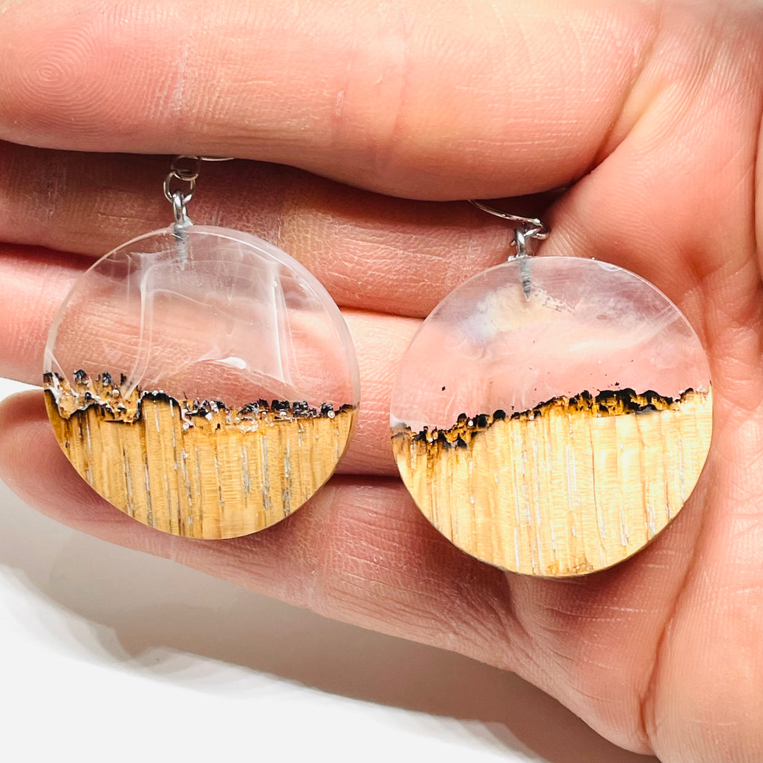 Wood and Resin Canyon Ash Plates - Earrings