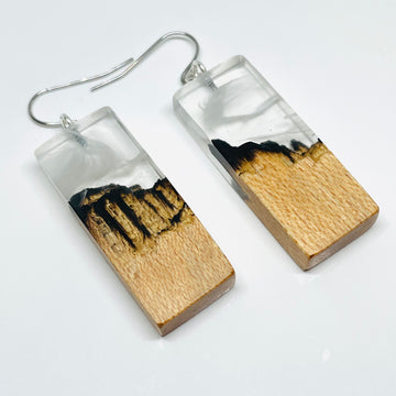 Wood and Resin Clear Canyon Maple Rectangles - Earrings