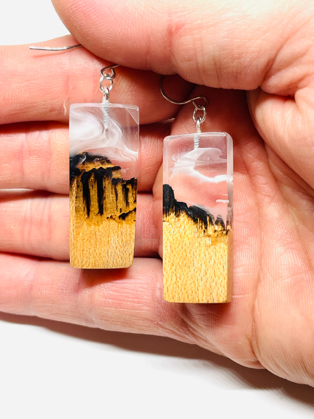Wood and Resin Clear Canyon Maple Rectangles - Earrings