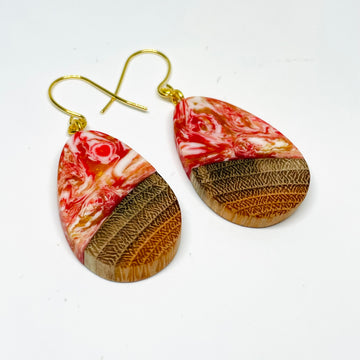 Wood and Resin Buckthorn Bonfire Teardrops - Earrings
