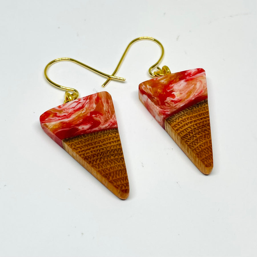Wood and Resin Buckthorn Bonfire Tiny Isosceles - Earrings