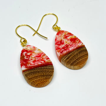 Wood and Resin Buckthorn Bonfire Tiny Teardrops - Earrings