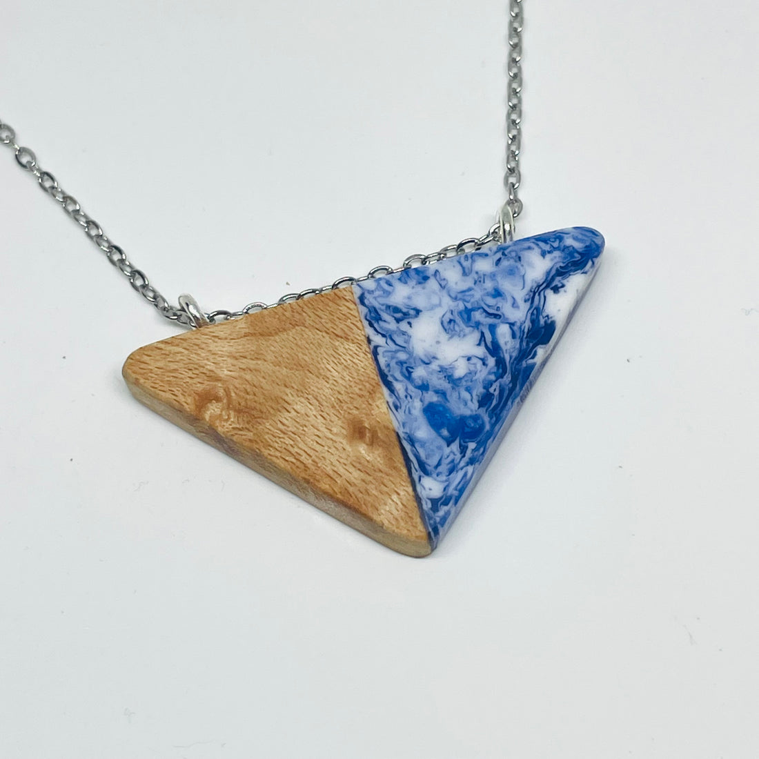 Wood and Resin Cobalt Birdseye Maple Triangle - Pendant/Necklace