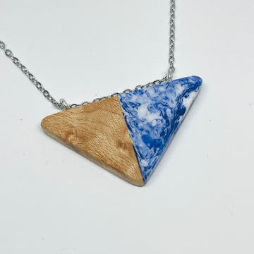 Wood and Resin Cobalt Birdseye Maple Triangle - Pendant/Necklace