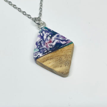 Wood and Resin Cosmic Tiny Diamond - Pendant/Necklace