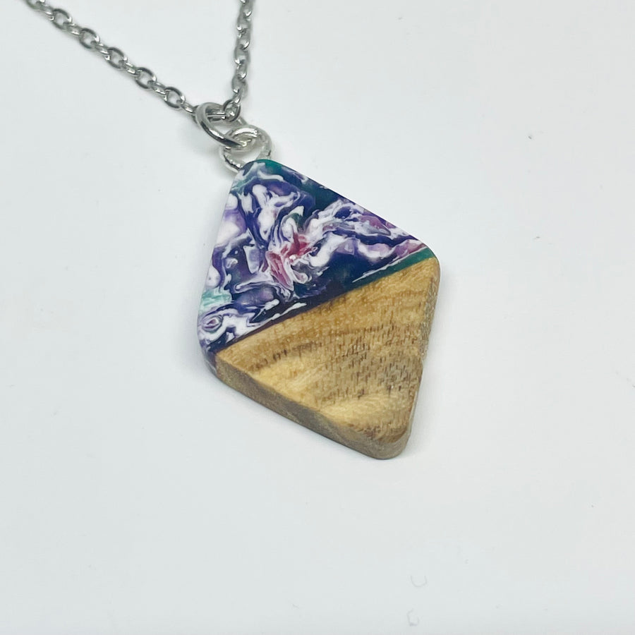Wood and Resin Cosmic Tiny Diamond - Pendant/Necklace