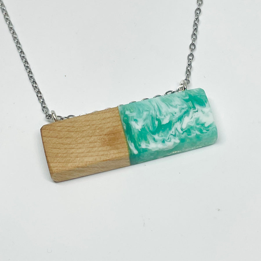 Wood and Resin Spearmint Maple Bar - Pendant/Necklace