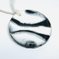 handmade jewelry, Minnesota local wood and resin artist. Black and white resin Christmas, holiday ornament