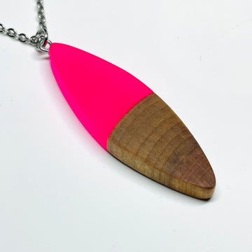 Wood and Resin Pink Glow-In-The-Dark Birch Large Sliver - Pendant/Necklace