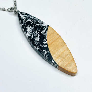 Wood and Resin Black & White Maple Large Sliver - Pendant/Necklace