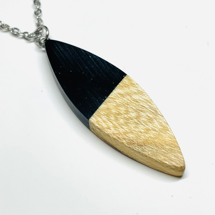 Wood and Resin Onyx Birch Large Sliver - Pendant/Necklace