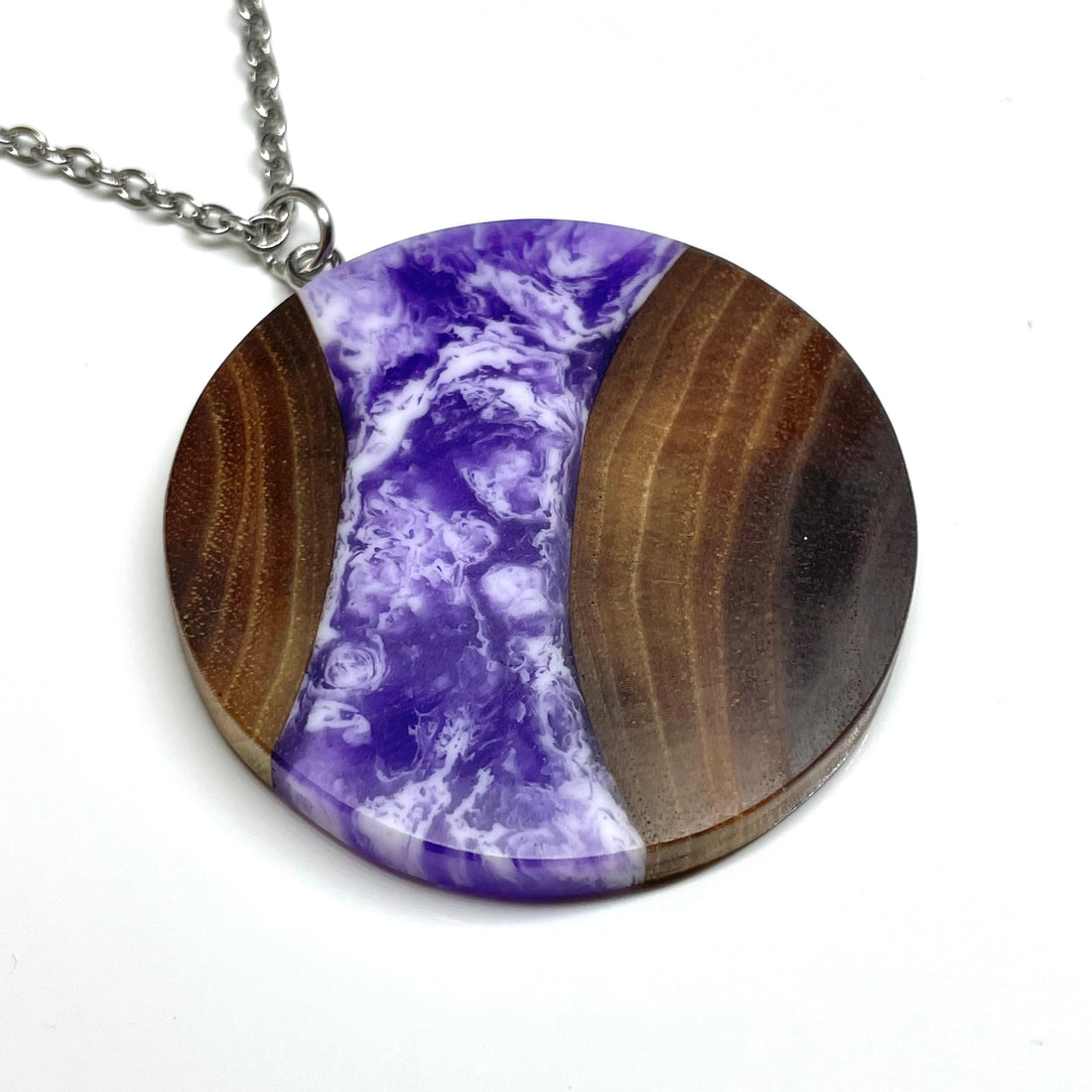 Wood and Resin Purple Haze Walnut Disc - Pendant/Necklace