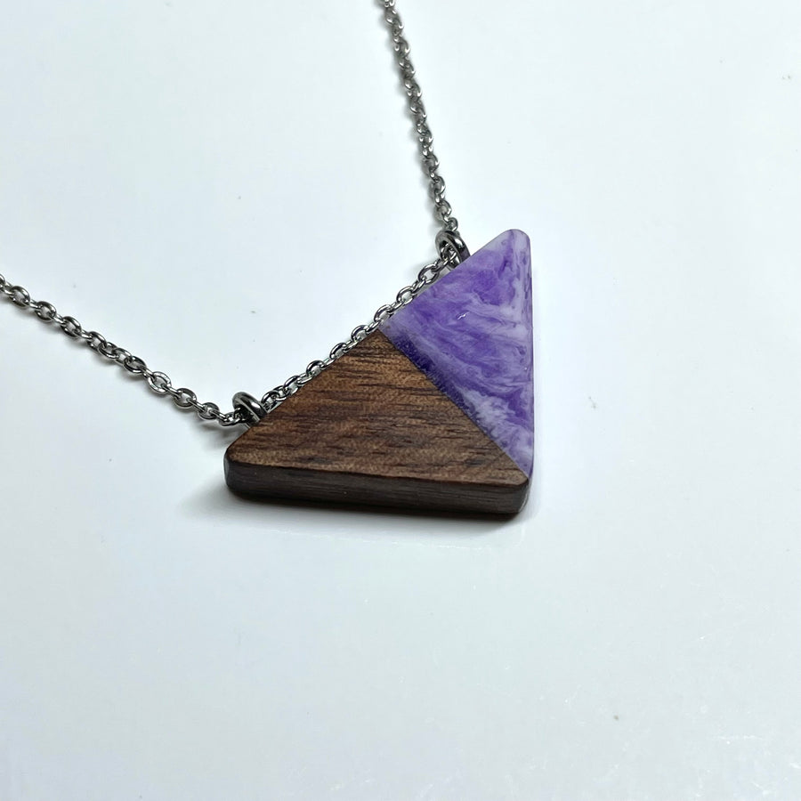 Wood and Resin Purple Haze Walnut Triangle - Pendant/Necklace