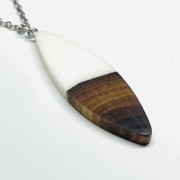 Wood and Resin White Walnut Large Sliver - Pendant/Necklace