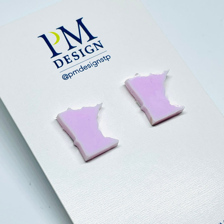 Tiny Minnesota shaped stud/post earrings - pale pink resin