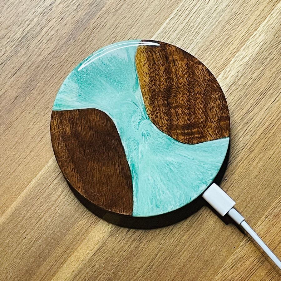 Wood and Resin Sage Green Ash - Cell Phone Charging Pad