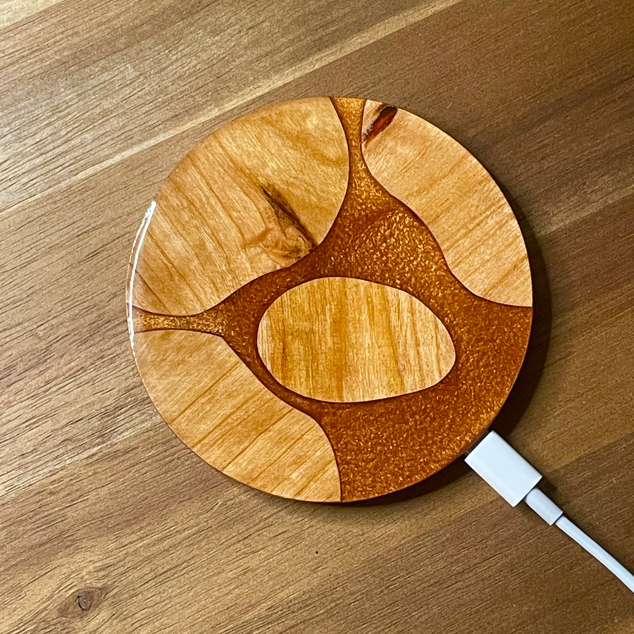 Wood and Resin  Butterscotch Cherry - Wireless Phone Charger