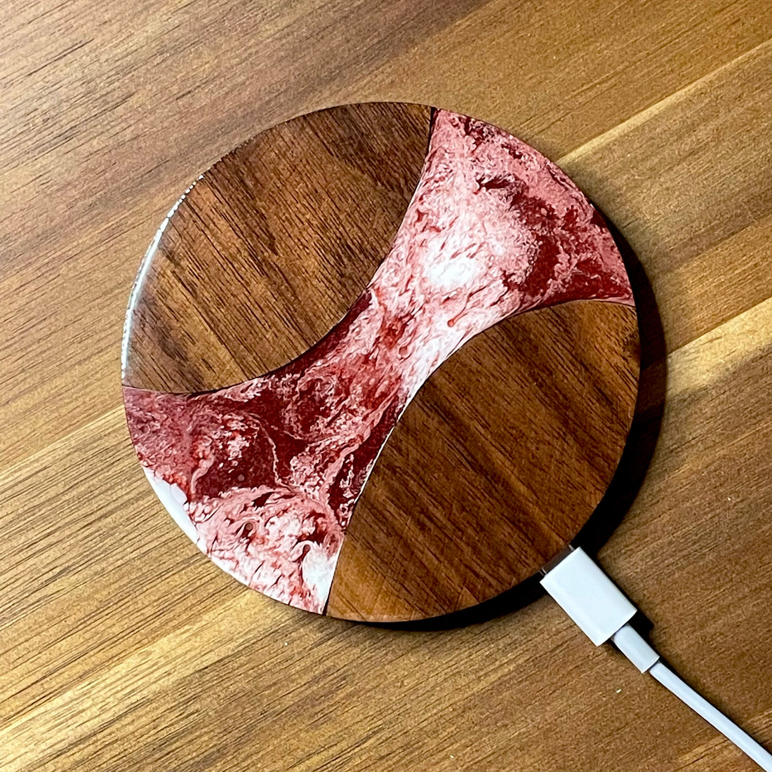 Wood and Resin Red Velvet Walnut - Wireless Phone Charger