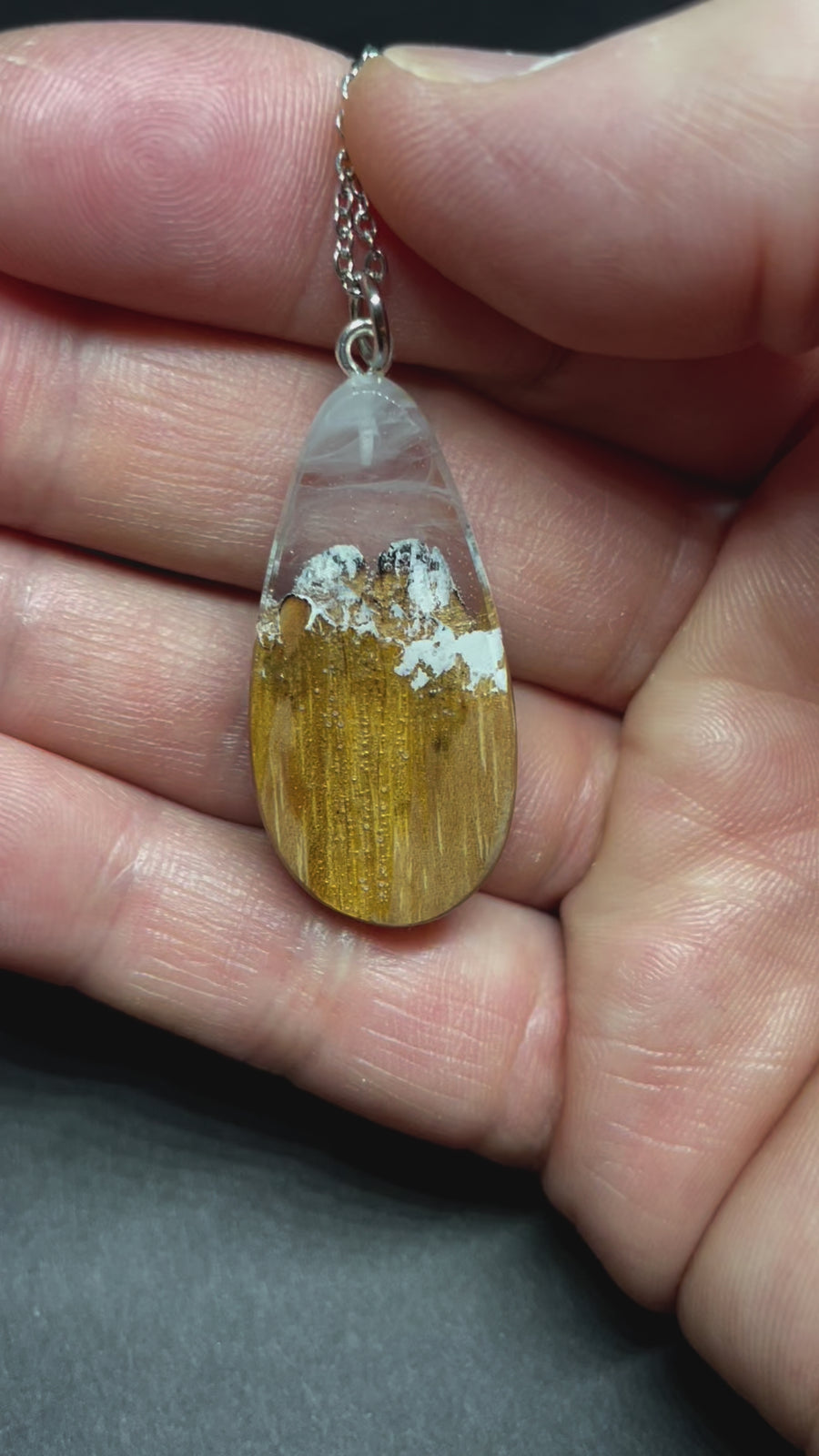 Wood and Resin Mountain Blizzard Ash Long Drop - Pendant/Necklace