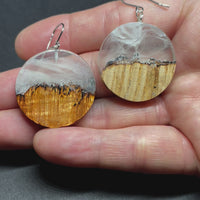 Wood and Resin Winter Blizzard Cherry Maple Rounds - Earrings