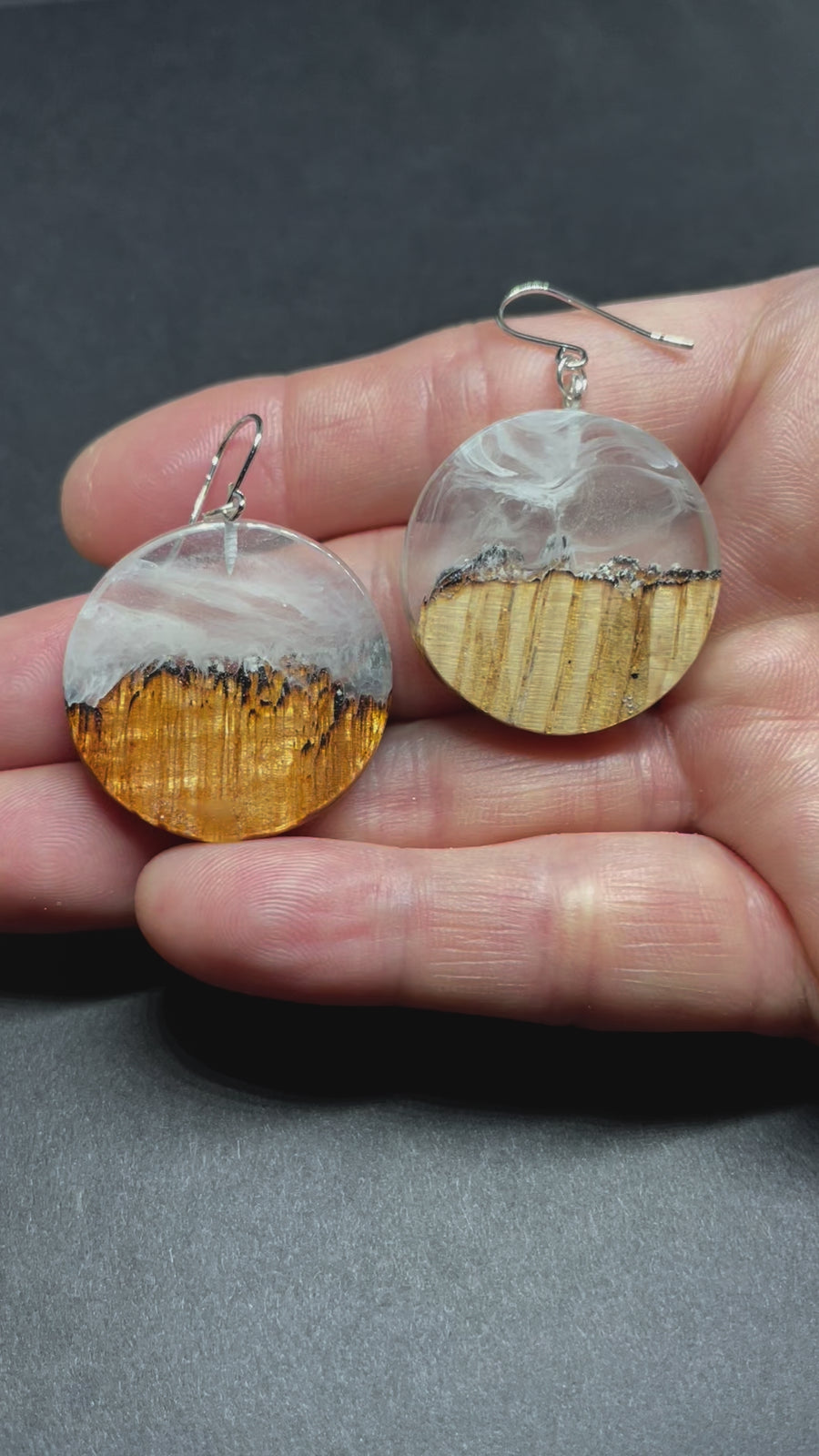 Wood and Resin Winter Blizzard Cherry Maple Rounds - Earrings