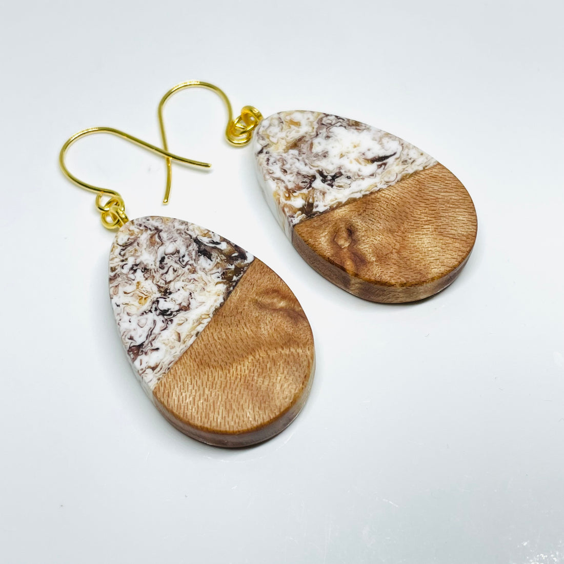 Gold Bronze Birdseye Maple Teardrops - Earrings