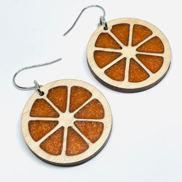 Laser Cut Orange Slice Maple - Earrings