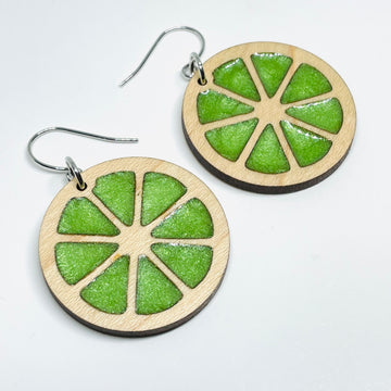 Laser Cut Lime Slice Maple - Earrings