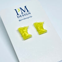 Tiny Minnesota State shaped stud/post earrings - Lemon yellow resin