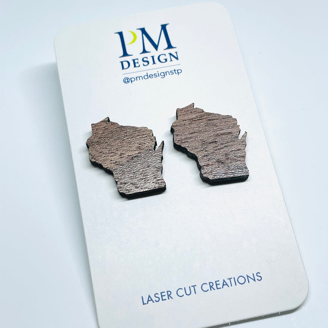 Laser cut walnut wood stainless steel stud/post earrings - Wisconsin State shape